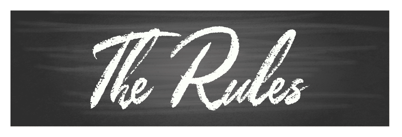 illustrated black chalkboard with the words contest rules in a white chalk like font.